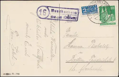 Landpost Muschenheim über LICH (OBERHESSEN) LAND 22.12.1949 auf AK Weihnachten