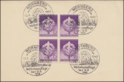 818 jours de combat militaire en bloc à quatre roues sur modèle de timbre SSt NÜRNBERG 13.9.1942