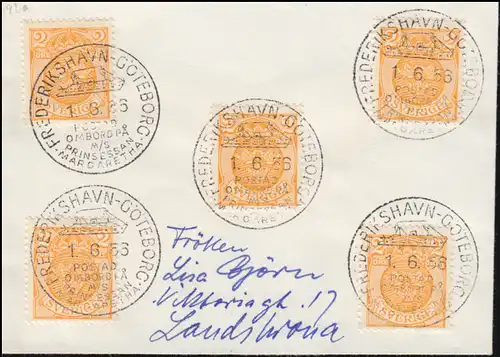 Schweden Schiffspost 1956 von Frederikshavn-Göteborg mit Prinsessan Margaretha
