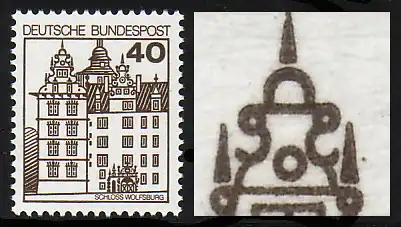 1037 BuS 40 Pf. mit PLF Punkt neben der Turmspitze, Feld 91, **