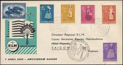 Premier vol KLM Amsterdam - Saigon 31.3.1959 Lettre de bijoux HOENSBREOEL 27.3. 1959