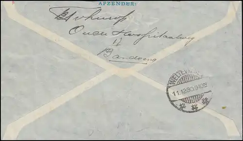 Lettre postale aérienne de BANDOENG 11.12.1930 vers Bergen/Holland