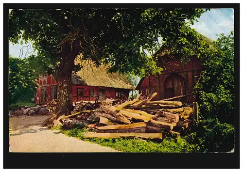 Foto-AK Landwirtschaft: Der Holzplatz im Dorf, Verlag F.Ph.G., Feldpost 6.7.1918