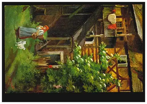 Künstler-AK E. Student: Im schattigen Hof, Verlag Wenau-Rubens, ungebraucht