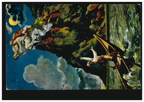 AK Artiste Die Loreley avec harpe, maison d'édition Hüter Munich, inutilisé