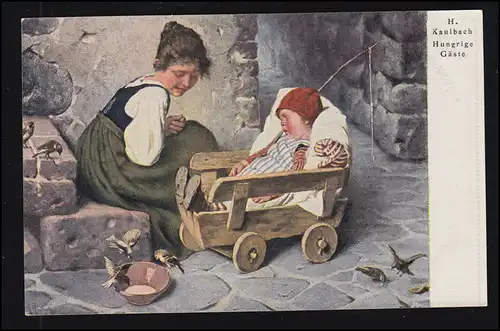 Künstler-AK Kaulbach: Hungrige Gäste Vögel beim Trinken, ungebraucht