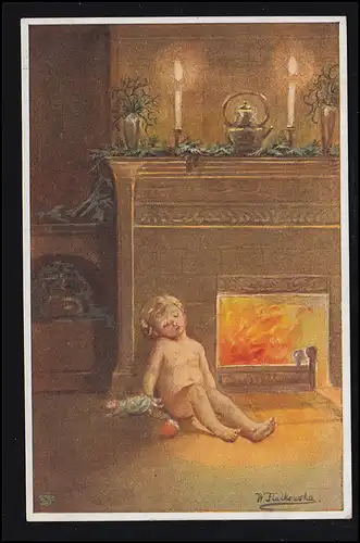 AK Wally Fialkowska: Dormant sur la cheminée, carte postale Primus, inutilisé