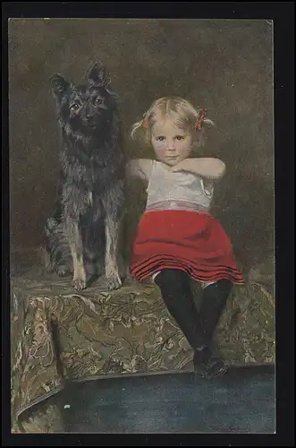 Künstler-AK Wally Prof. Fritz Greve: Lieselotte mit Hund, ungebraucht