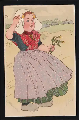 AK Artiste fille néerlandaise en costumes avec des fleurs, YORK 1.3.1908