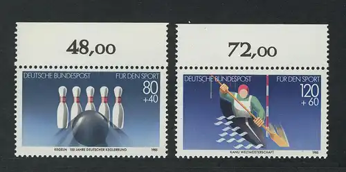 1238-39 Sporthilfe Kegeln und Kanuslalom 1985, Oberrand, Satz **