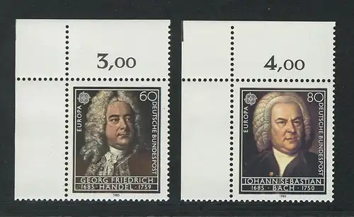 1248-1249 Europa Musik Händel und Bach 1985, Ecke o.l. Satz **