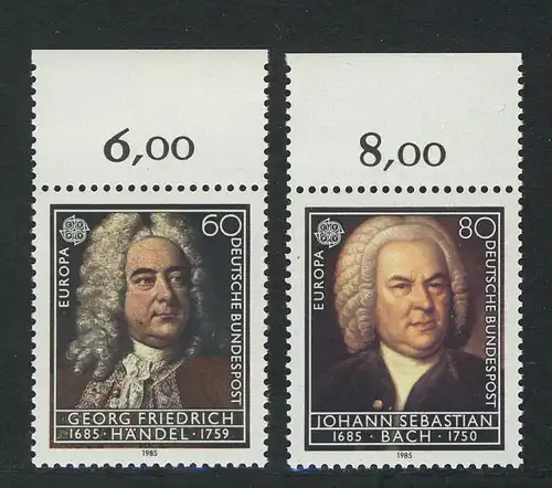 1248-1249 Europa Musik Händel und Bach 1985, Oberrand, Satz **