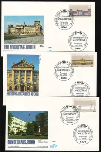1287-1289 Einzelmarken aus Block 20 Demokratie, Satz auf 3 Schmuck-FDC ESSt Bonn