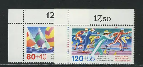 1310-1311 Sporthilfe Segelregatta und Skilanglauf 1987, Ecke o.l. Satz **