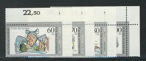 1455-1458 Jugend Max und Moritz 1990, Ecke o.r. Satz **