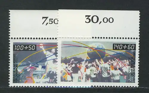 1449-1450 Sport Hallenhandball Trimm-Dich-Aktion 1990, Oberrand, Satz **
