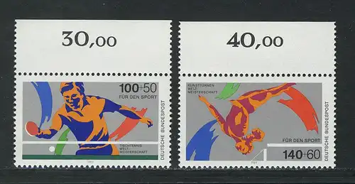 1408-1409 Sporthilfe Tischtennis und Kunstturnen 1989, Oberrand, Satz **