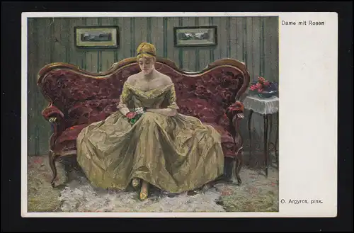 AK O. Argyros: Dame avec Roses, Art de Munich, LANDSHUT 19.4.1925