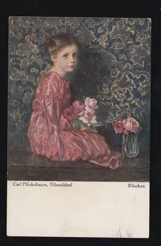 Künstler-AK Carl Plückbaum: Röschen - Mädchen im roten Kleid, DEGGENDORF 1927 