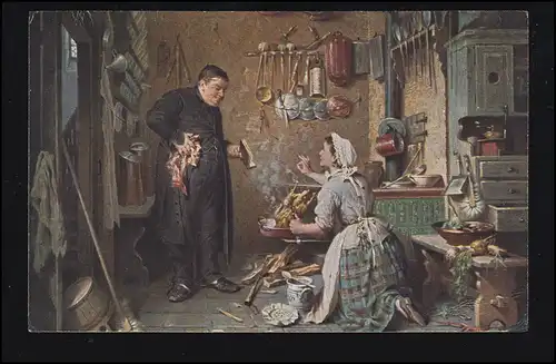 Künstler-AK P. Baumgartner: Heute gibt's was Feines - In der Küche, gelaufen