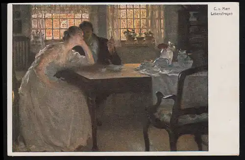 AK Artiste C.v. Marr: Questions de vie - Couple en conversation, LANDSHUT 26.7.1923