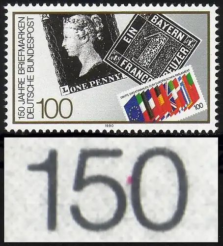 1479 - 150 ans Timbres, PLF point rouge à 150, champ 10, **