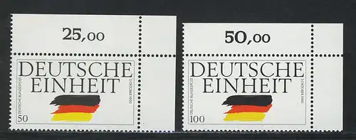 1477-1478 Deutsche Einheit 1990, Ecke o.r. Satz **