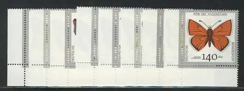 1512-1519 Jugend Schmetterlinge 1991, Ecke u.l. Satz **