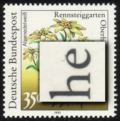 1509 Rennsteig 350 Pf. mit PLF zweites e in Deutsche mit Häkchen, Feld 13, **