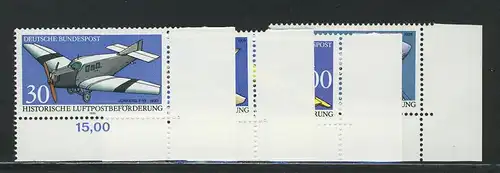 1522-1525 Luftpostbeförderung 1991, Ecke u.r. Satz **
