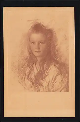 Künstler-AK W. Schachinger Rötelzeichnung Mädchen mit langen Haaren, ungebraucht