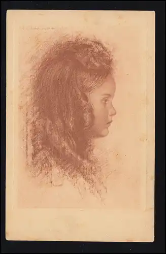 Artiste-AK Walter Schachinger dessin de la fille tête de robe dans le profil, inutilisé