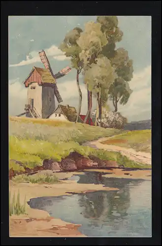 Künstler-AK: O Sonnenschein - Landschaft mit Windmühle, ungebraucht