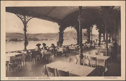 Poste ferroviaire CÖLN (RHEIN) - FRANKFURT (MAIN), ZUG 263 - 4.8.1912 sur AK Remagen