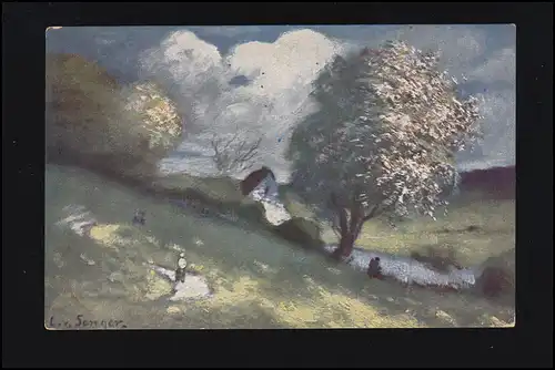 AK Artiste L.v. Senger: Paysage avec moulin à eau, REMSCHEID 18.2.1918