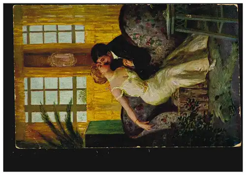 AK H. Rettig: Couple d'amour- Innig uni, Art d 'huile Erpaco, marqué