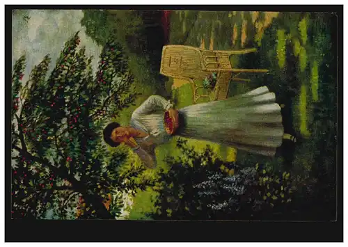 Artiste-AK Cancer: Eglises mûres - femme dans le jardin, art pétrolier W.S.+S, non-br.