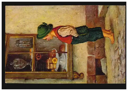 Künstler-AK Oehmigen: In Versuchung - Junge vor Kuchenauslage, HALLE/SAALE 1921