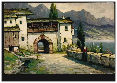 AK W. Hoy: Paysage italien II, art pétrolier Degi, inutilisé