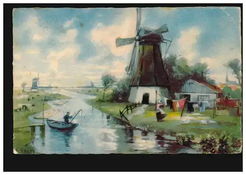 AK Haller: German Grobe: Paysage fluvial Windmühle, Fischer, 25.6.19