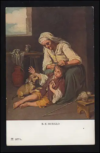 AK Murillo: Vieille femme avec enfant et chien, inutilisé, empreinte d'encre