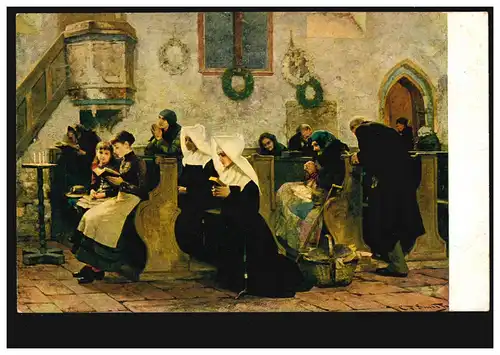 Künstler-AK C.F. Smith: Beten in der Dorfkirche, ungebraucht