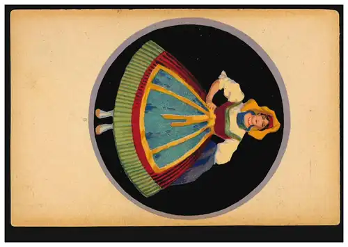 AK Artiste Art moderne St. Bender: femme en costume avec jupe verte,inutilisé