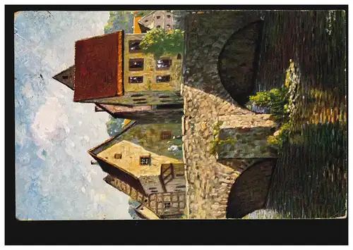 Künstler-AK L.v. Senger: Altes Nest - Stadtidylle mit Fluss, gelaufen 1925