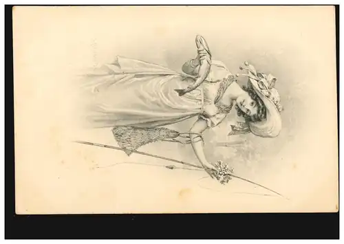 AK Artiste Pêche réussie - femme avec poisson et canne à pêche, marqué