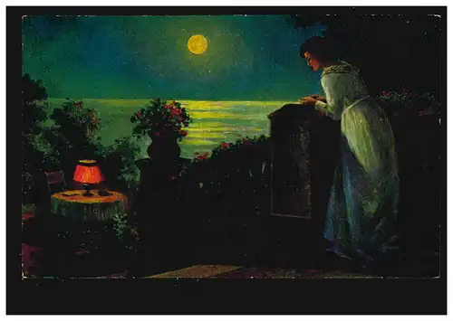 Artiste AK Arts pétroliers, clair de lune sur la mer, édition A.S.-M. & S., non utilisé