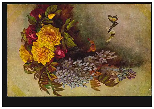 Fleurs AK Artiste avec papillons, série OLIO, inutilisé