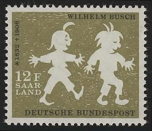 Saarland 429 Wilhelm Busch & Max und Moritz 12 Fr 1958, **