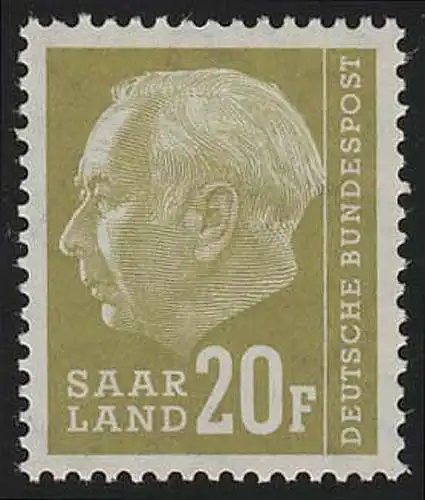 Saarland 417 Heuss 20 Fr 1957, **