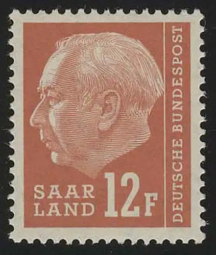 Saarland 414 Heuss 12 Fr 1957, **